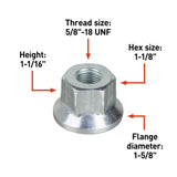 Lug Nut - 8-12k dual wheel Hex Flange 5/8"-18 (1 Nut)