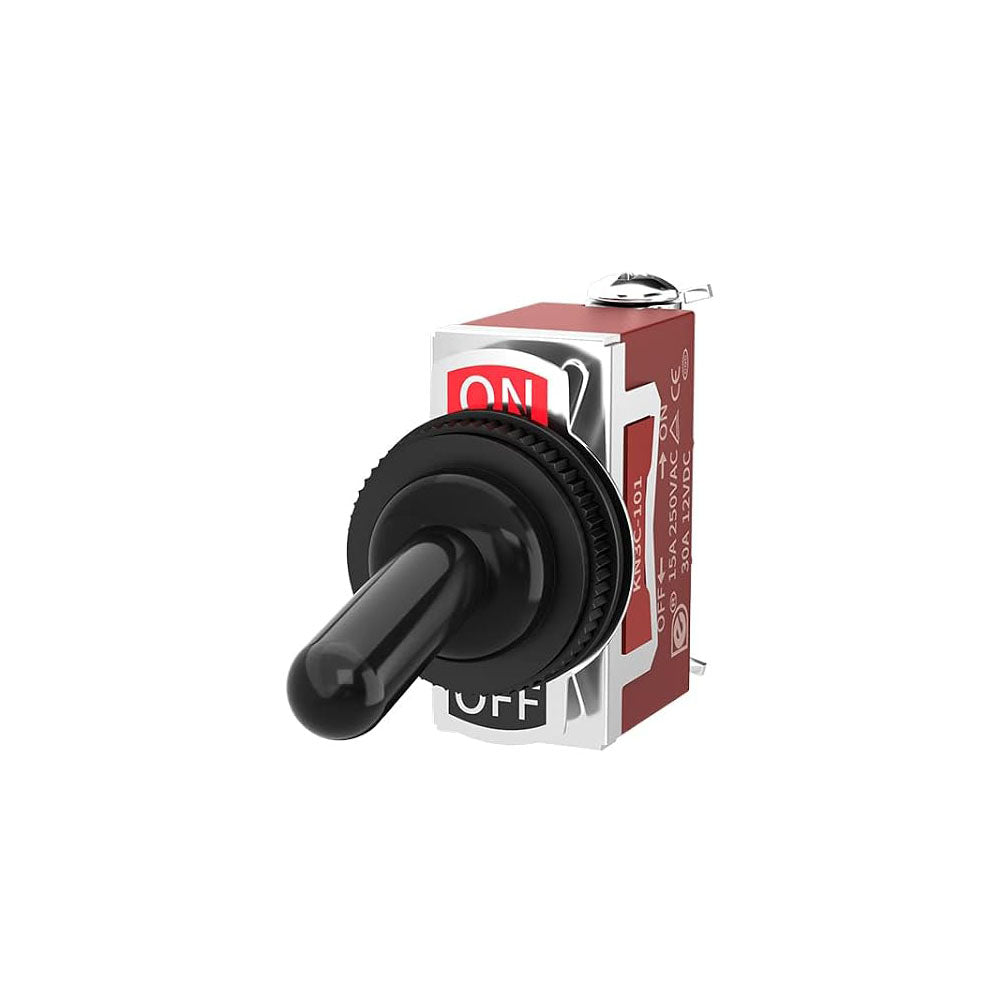 Waterproof toggle switch with the black boot cover installed over the bat handle