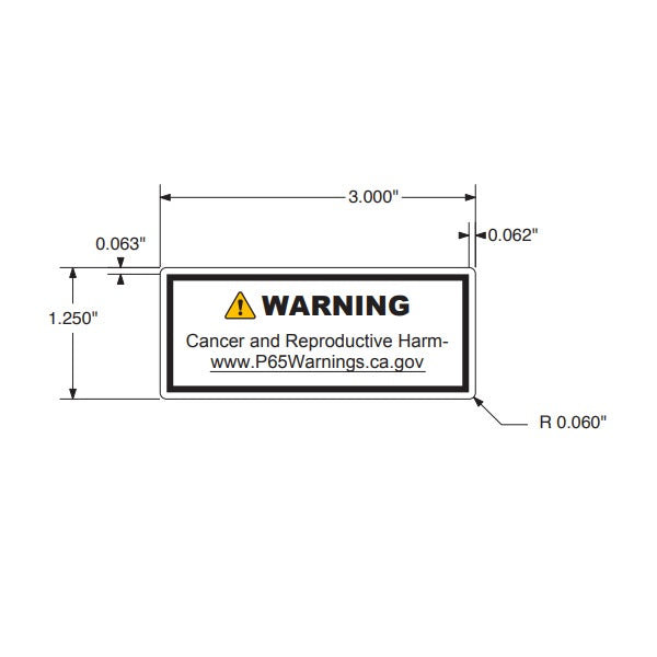 Decal, "WARNING - Cancer and Reproductive Harm" Prop 65 Label