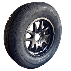 A Castle Rock brand radial tire mounted on a 5-hole Eagle aluminum wheel.