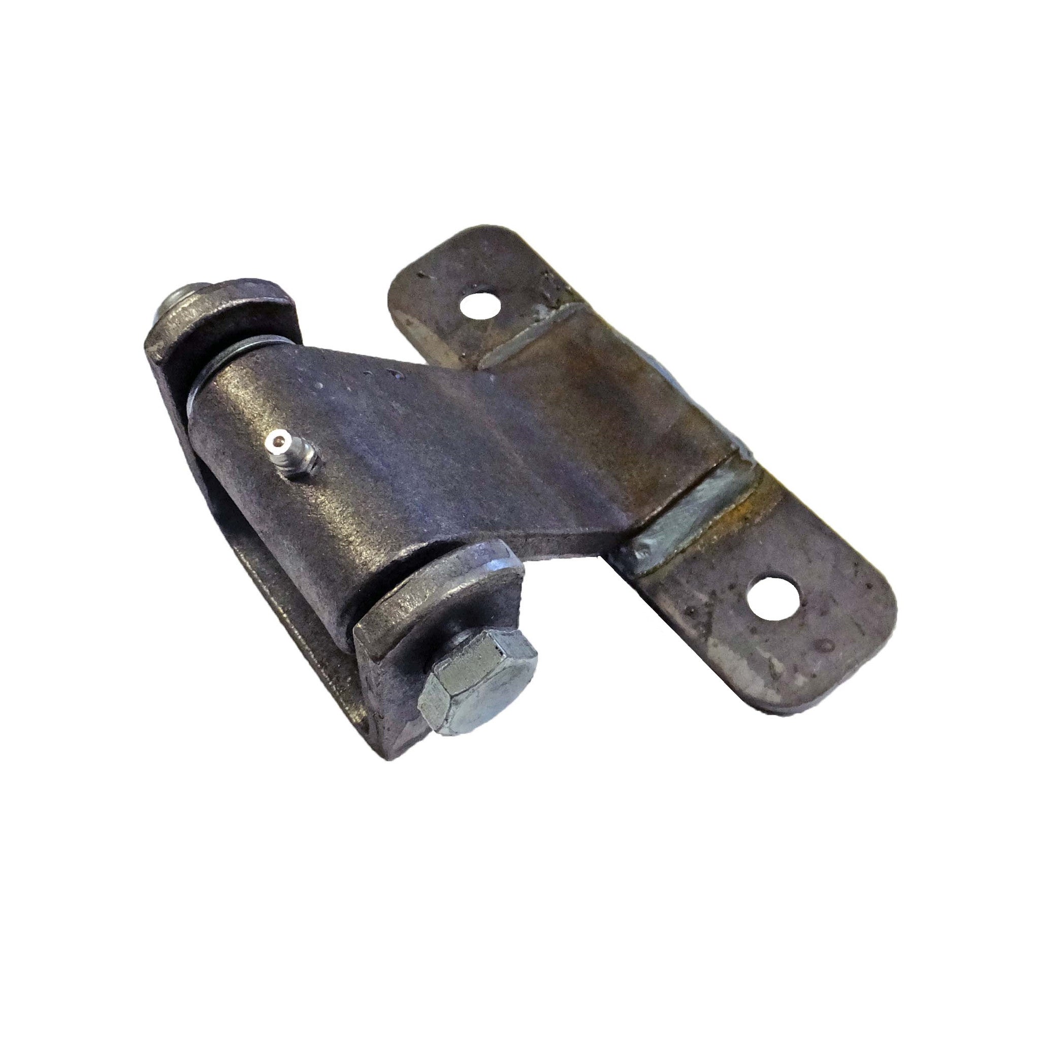 Formed steel strap hinge with grease fitting for trailer doors.