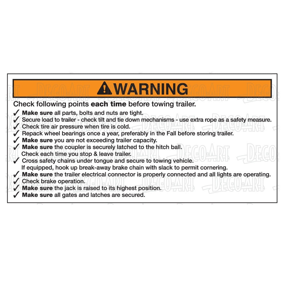 Decal, "WARNING - Check following points..."