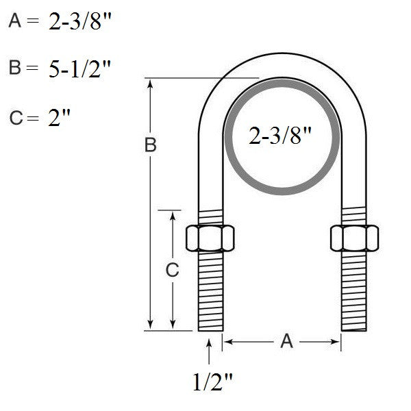 U-Bolt Kit for Mounting a Set of 1-3/4" Springs on a 3.5K, 2-3/8" Round Trailer Axle - Basic - view 2