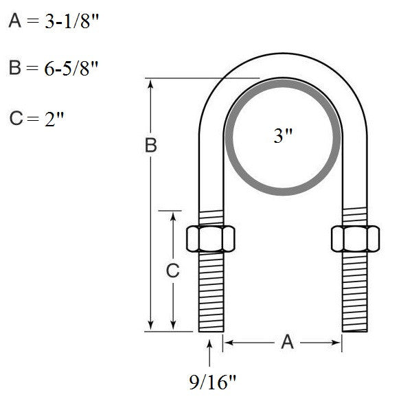 U-Bolt Kit for Mounting a 2" Spring on a 5.2K-7K, 3" Round Trailer Axle - Upgraded - view 2