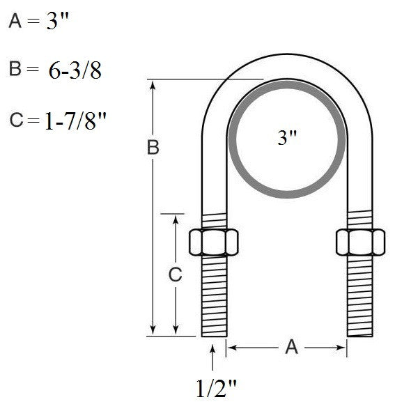 U-Bolt Kit for Mounting a Set of 2" Springs on a 5.5K-7K, 3" Round Trailer Axle - Basic - view 2